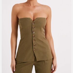 Meshki Olive Strapless Button-Up Blouse